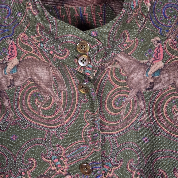 Rare 80's Aigner Paisley Horseback Print Blouse Size 6 - Picture 6 of 10